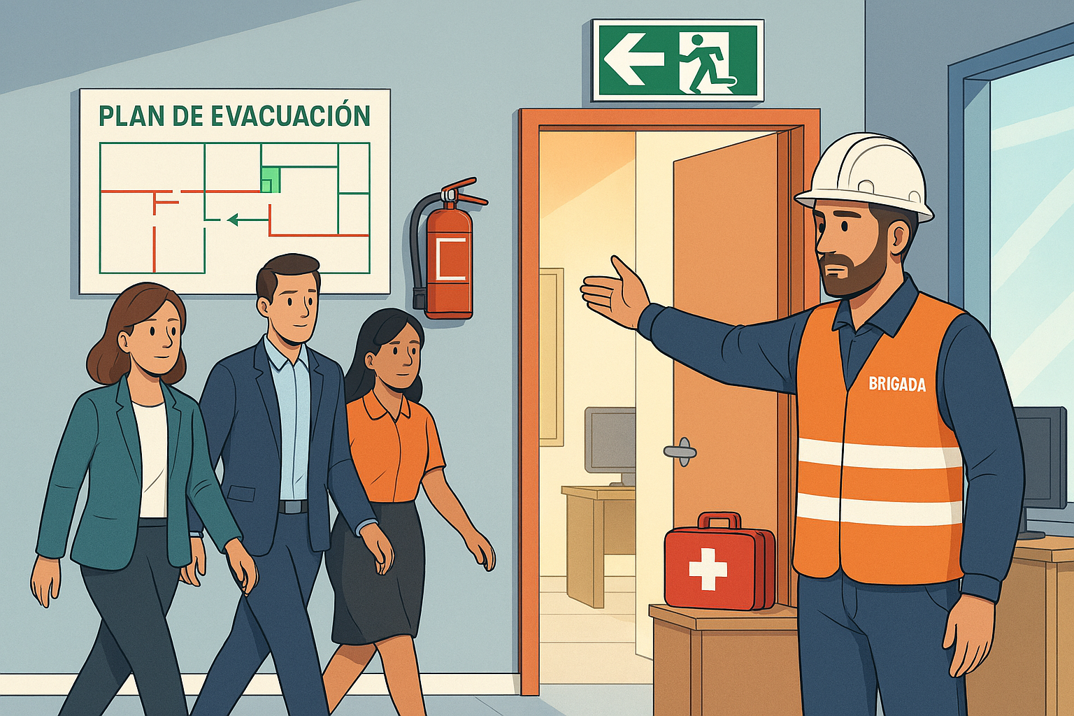 Simulacro de evacuación en empresa con checklist empresarial de emergencias